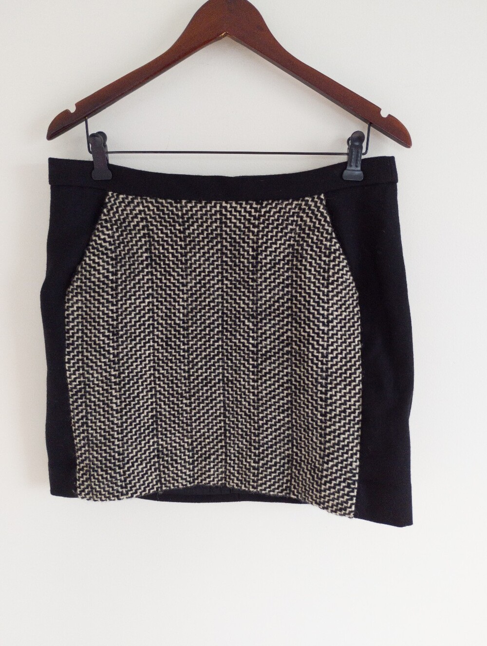 J. Crew Wool Herringbone Colorblock Mini Skirt Black Cream Size 10